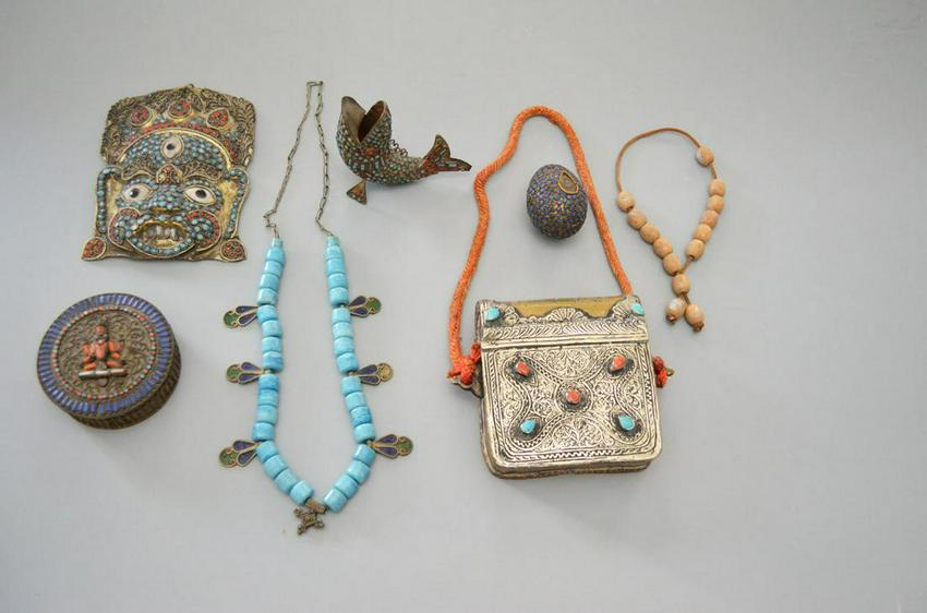 6 Antique Tibetan Stone Inlaid Decorative Items (1 of 8)