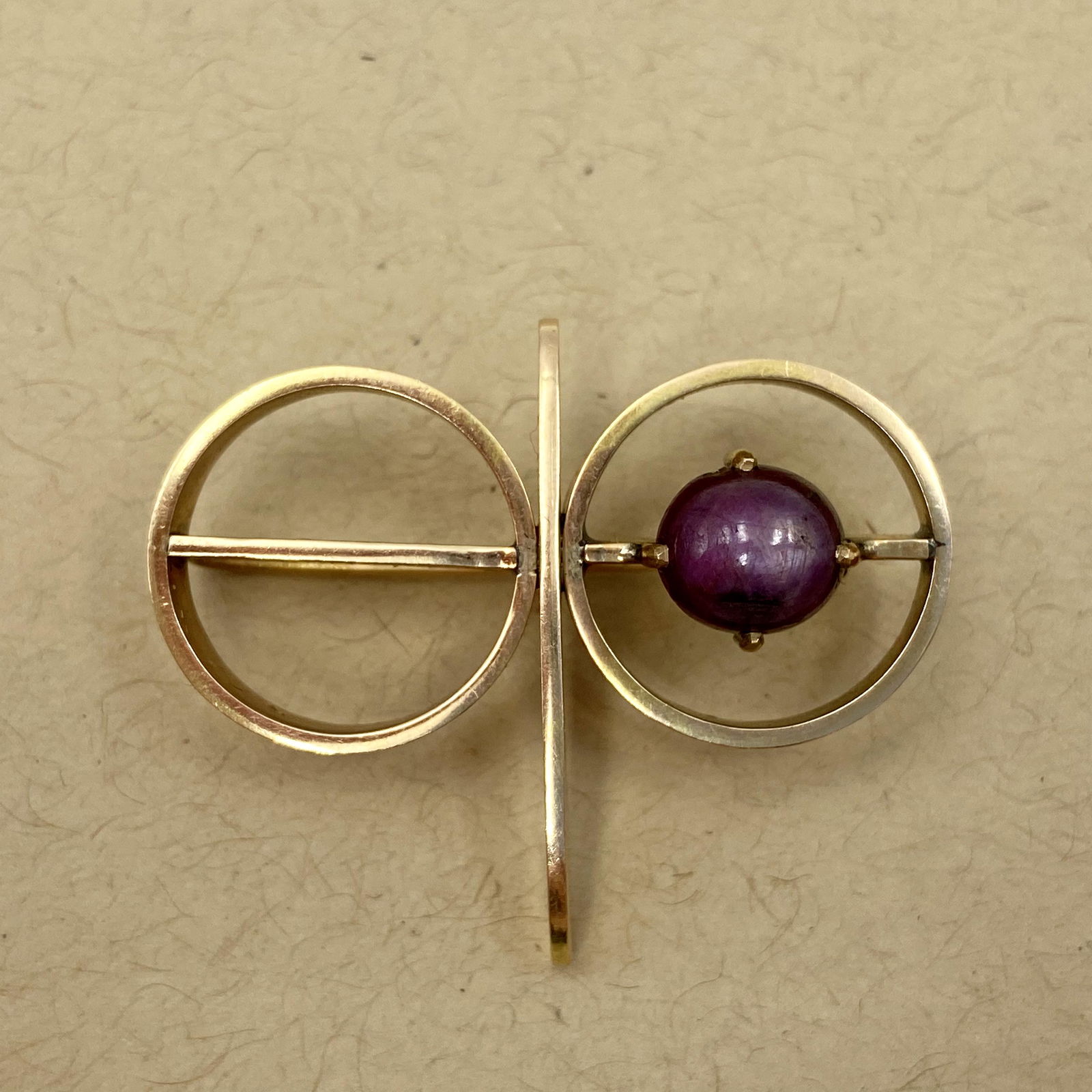 14K Gold Mid Century Modern Star Ruby Brooch (1 of 4)