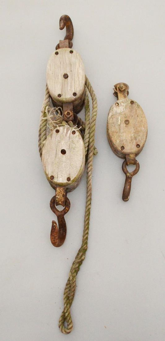 3 Antique Wood & Iron  Ship/ Barn Pulleys (1 of 3)