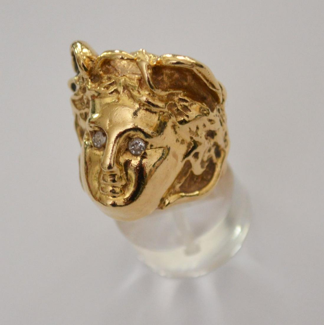 A Fabulous 14k Gold Medusa Ring with  Diamond Eyes (1 of 3)