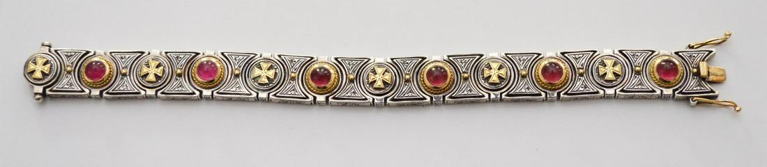 Striking Konstantino Tourmaline, 18k & Sterling: Measures 7.5" long. Gross weight is 27.6 dwt. From the Estate of The Well Known Paranormal Expert And Author Rosemary Ellen Guiley