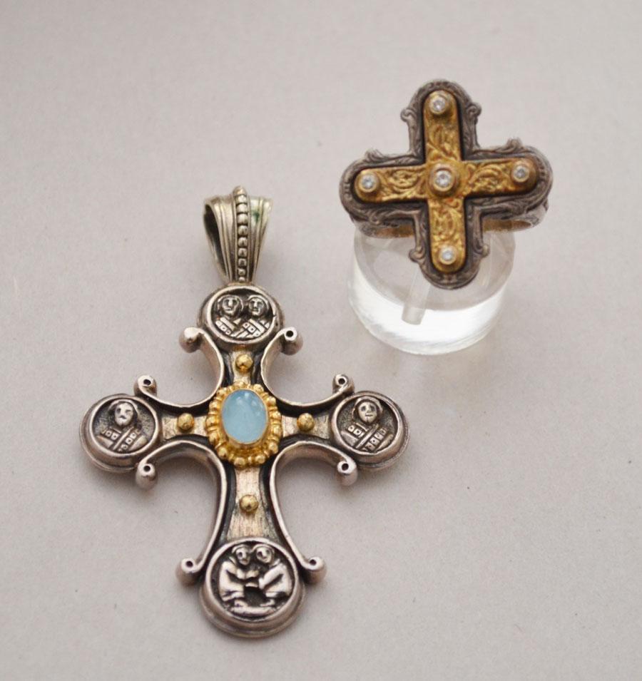 Konstantino Sterling & 18k Gold Ring & Cross (1 of 5)