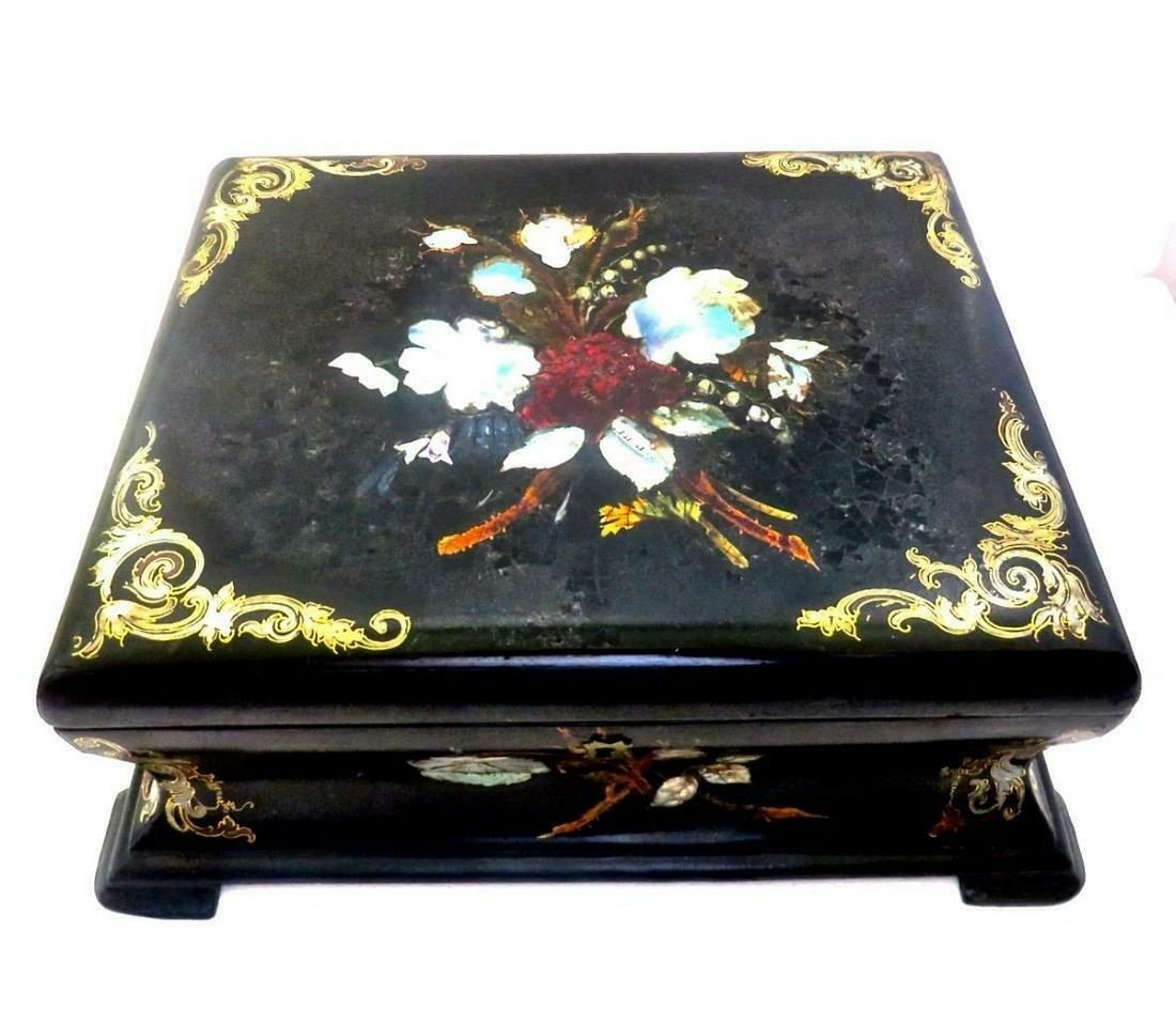 English 1850 Paper Mache & MOP Sewing Box (1 of 11)