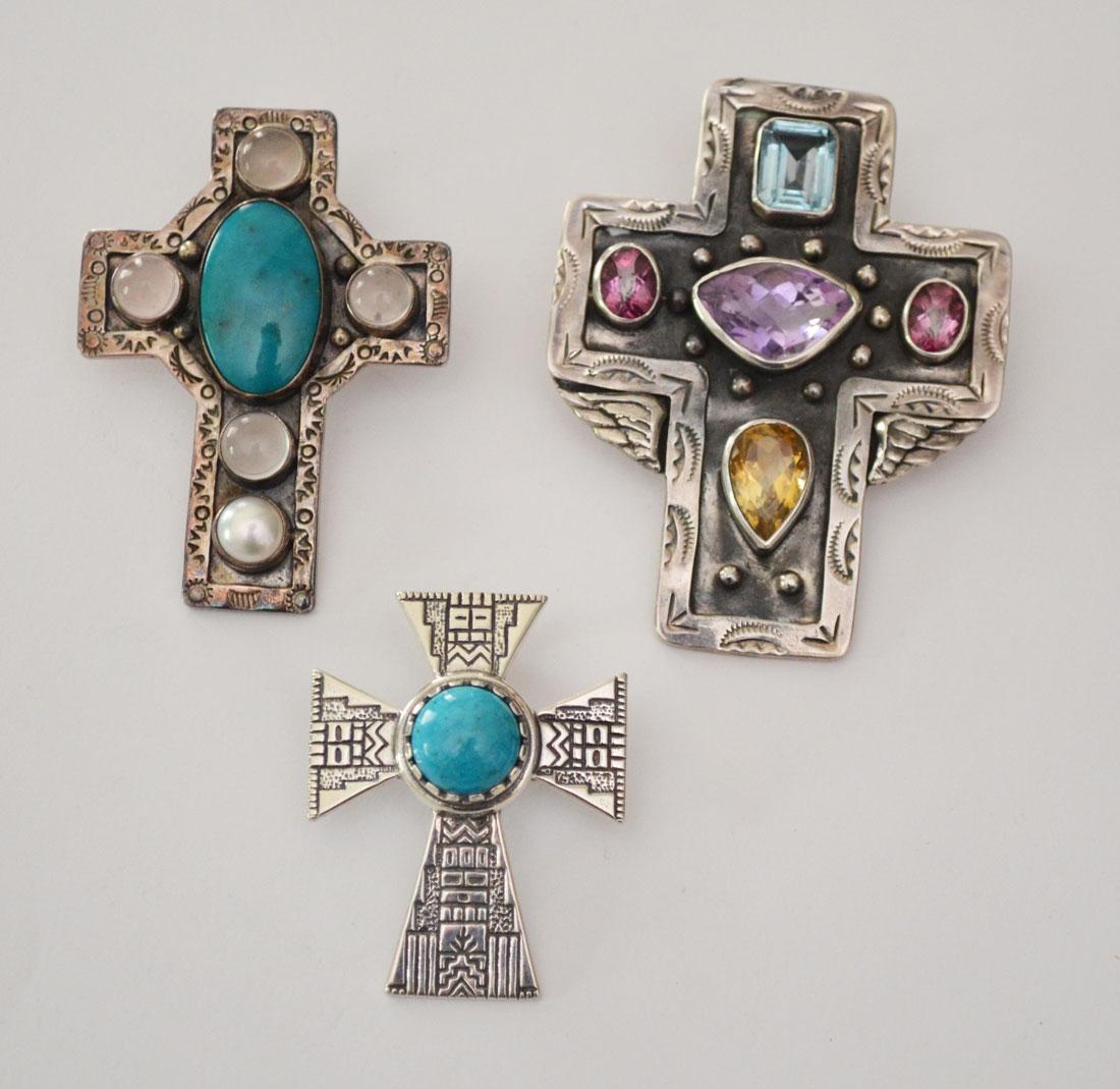 Lot of Navajo Sterling Silver Cross Pins / Pendants (1 of 5)