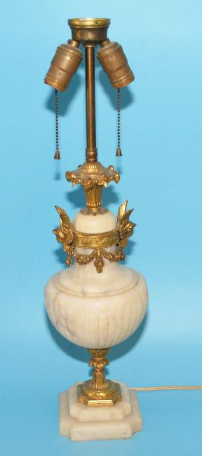 Antique Alabaster Lamp with Bronze Cherub Ormolu (1 of 4)