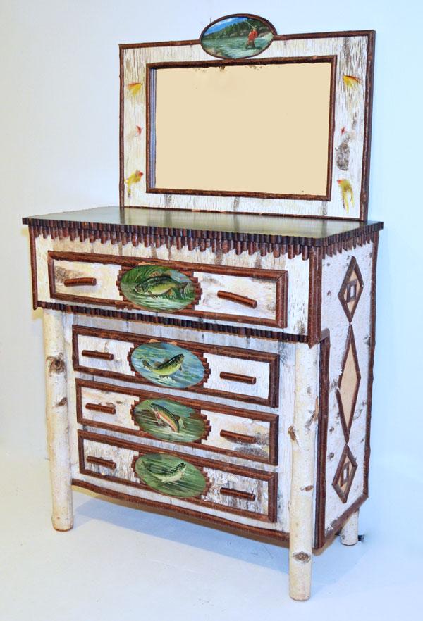 Custom Designed Birch Dresser with Painted Fish (1 of 7)