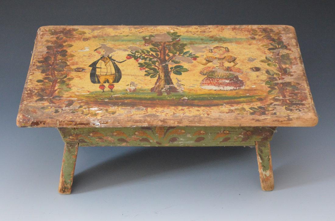 Painted Folk Art Stool Peter Hunt? PA Dutch? (1 of 3)