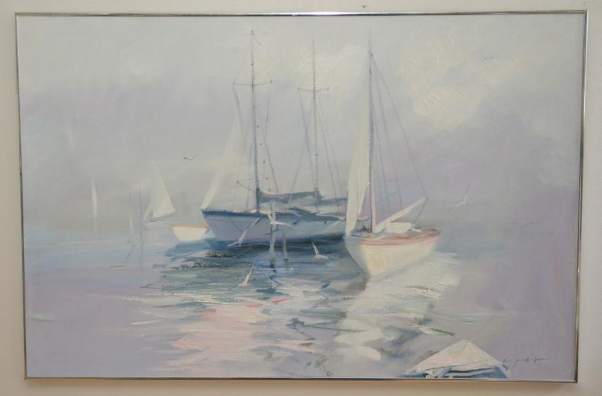Large Charles Gruppe Sailboats on Water Painting (1 of 3)