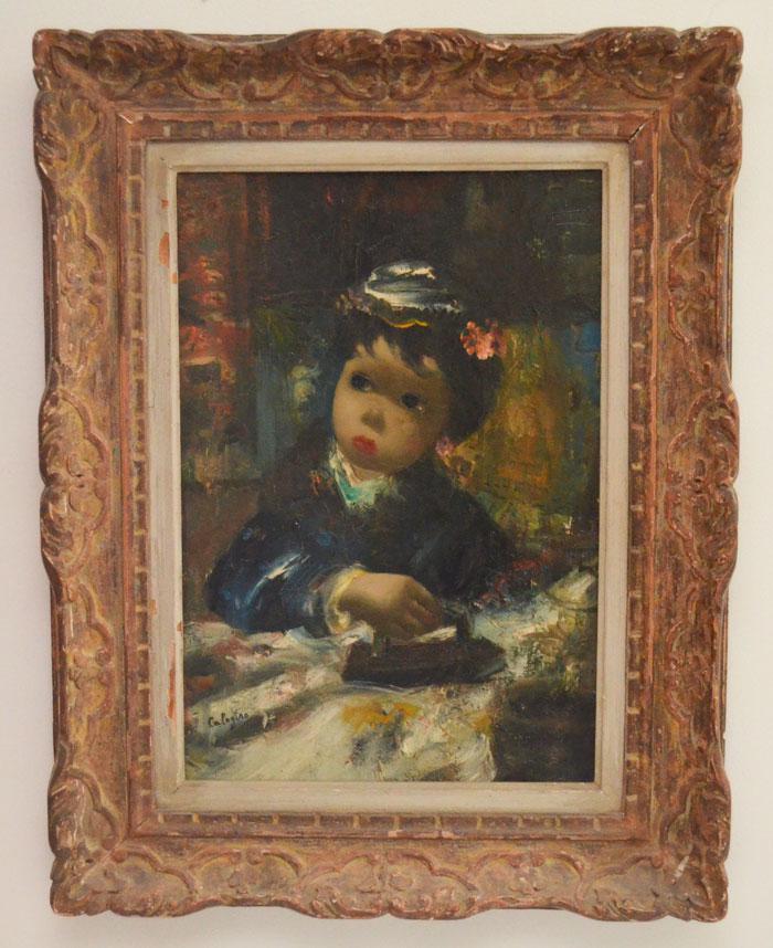 Large Big Eyes Painting Signed Calogero: Frame measures 30.25“ x 23.25“ image sight 21“ x 14 3/8”
