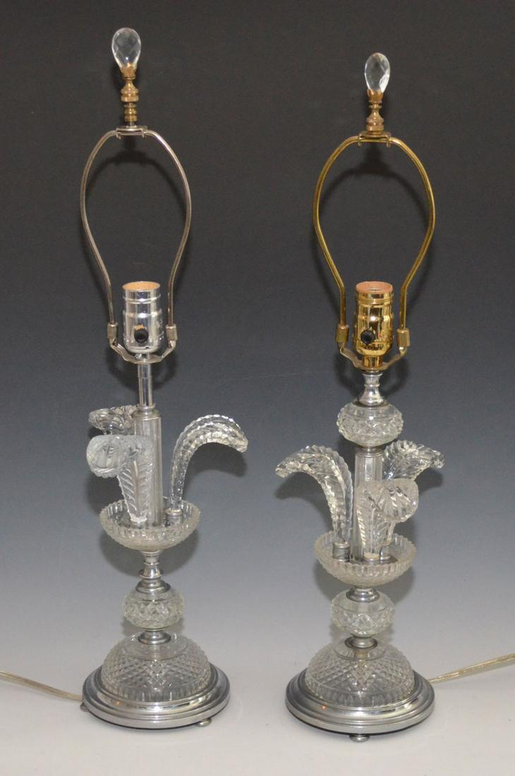 2 Vintage Cut Glass Lamps w Feather Design (1 of 2)