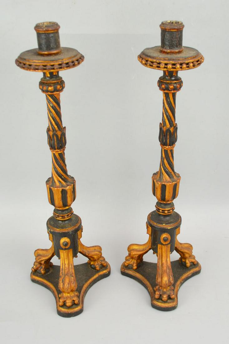 2 Regency Carved & Painted Wood Candlesticks (1 of 1)