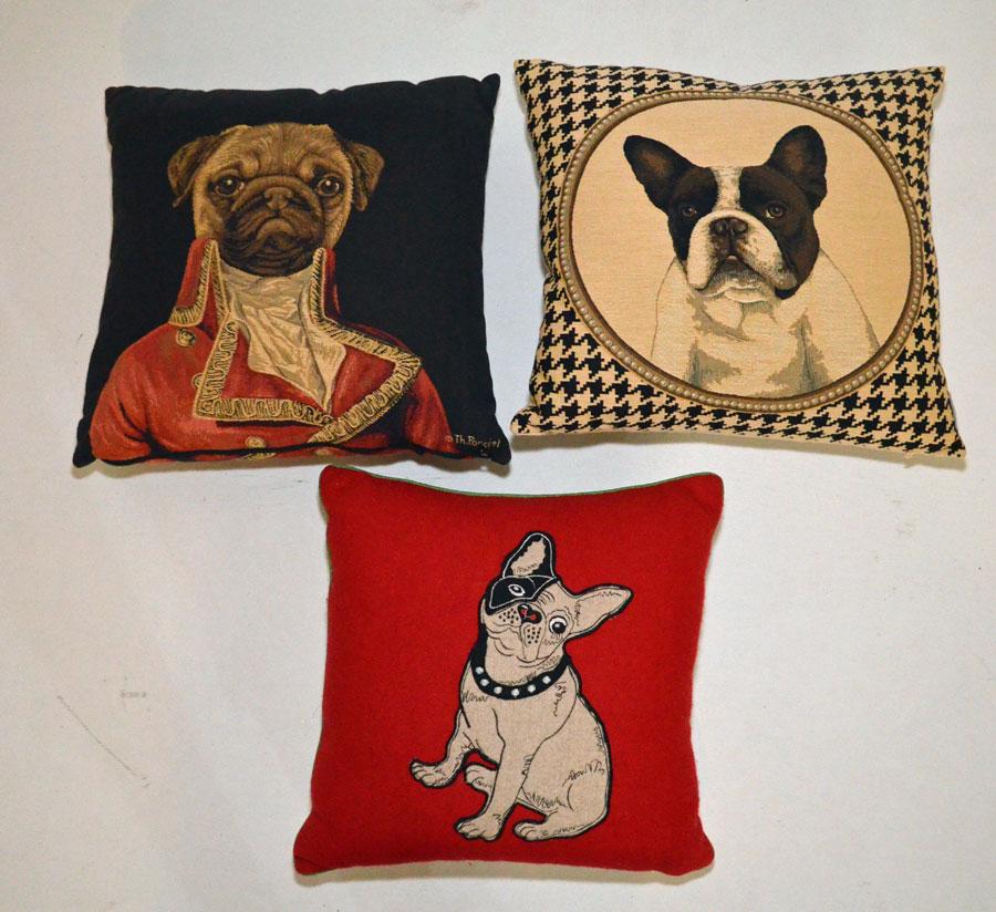 3 Fun Dog Pillows w French Bulldogs & Pug (1 of 2)