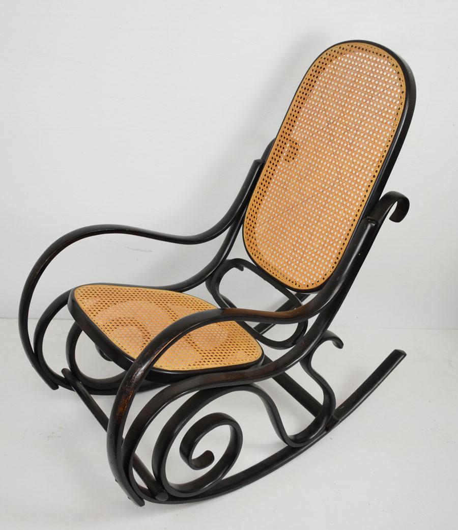 Great Italian Black Bentwood Caned Rocking Chair: The rocker is 42" tall. From front to back it measures 39.5". From arm to arm it measures 22"
