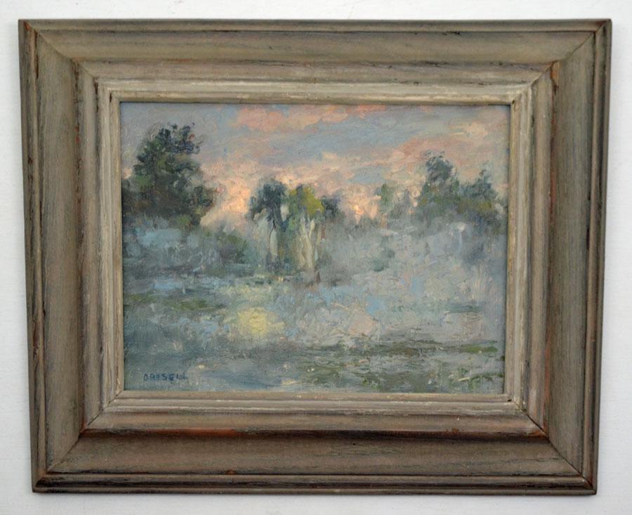 O/ Masonite Impressionist Painting Signed Grisell: frame measures 14 1/4" x 12 1/2" . Image site is 9 1/4" x 7 1/4" . Signed grisell. In estate found condition.