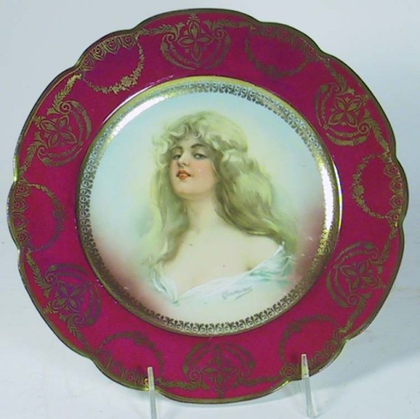 Signed Moritz Zdekauer Portrait Plate: Measures 9 3/4" in diameter. . Has a 3 " spider on the back that doesn't look like it goes through Some small paint loss