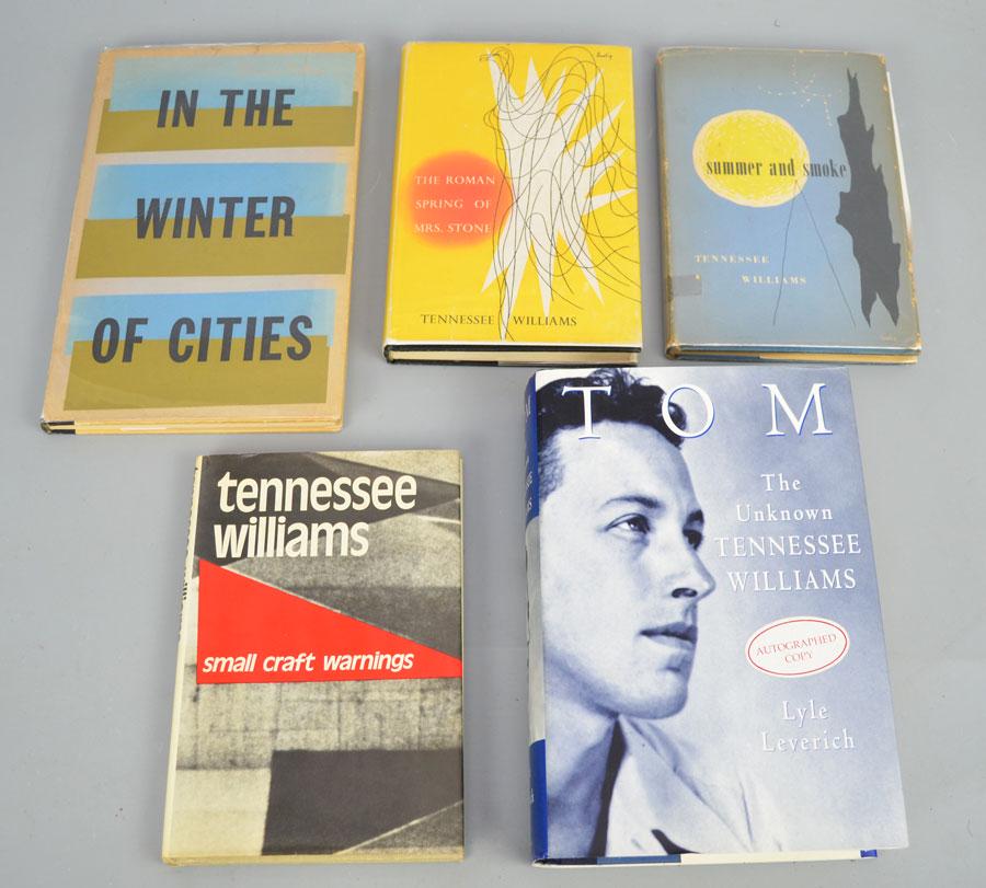 Tennessee Williams Signed Lyle Reverich Plus Others: this lot includes summer and smoke ( some writing in book) the roman spring of Mrs stone, (1950) in the winter of cities, (1956) small craft warnings(1972) and TOM the unknown Tennessee Williams autog