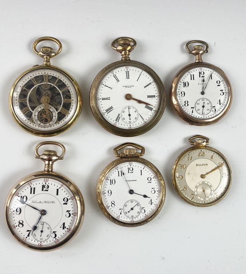 Gold Tone Open Face Pocket watches ( Elgin, Waltham) (1 of 6)
