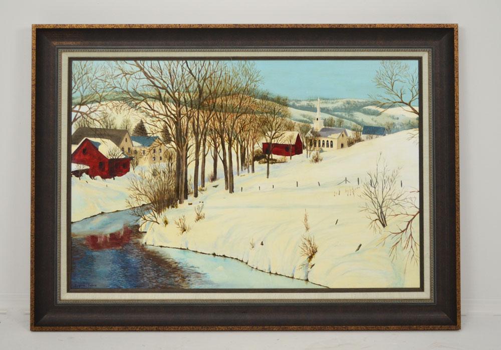 Incredible Winter Time Farm Scene O/C Signed Eugene (1 of 3)