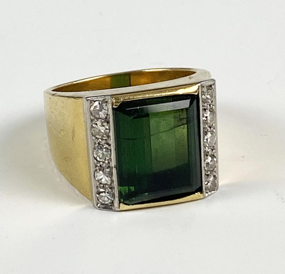 18k Gold Tourmaline & Diamond Men's Ring (1 of 5)