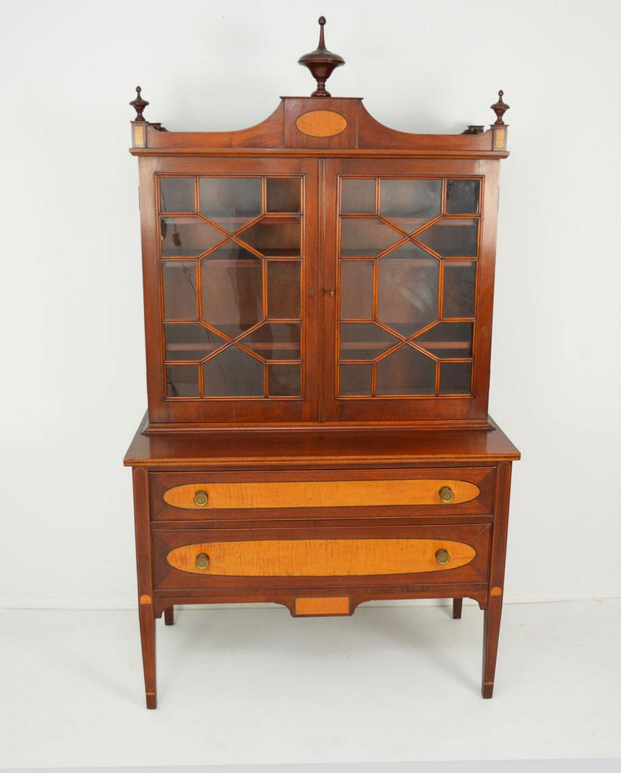 Tiger Maple Inlaid Step Back Banded China Cabinet (1 of 3)