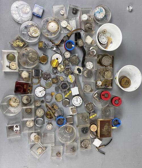 Lot of Various Watch Parts: Lots of watch parts, some names on the faces include, Waltham, Timex , tiptop, Thiel, bulova, Elgin, Ingersoll, Ricoh, Hamilton, achievement. In estate found condition, with wear due to age and use. U
