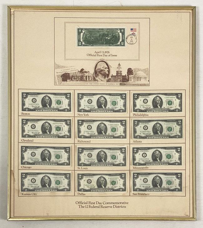 First Day Issue Framed $2 Dollar Bills (1 of 5)