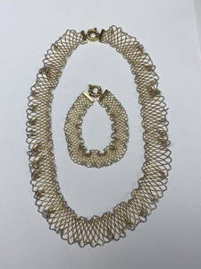 14K Gold Mesh Bracelet and Necklace Set.
