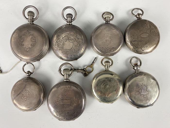 Lot of Silver & Silver Tone Hunter Case Pocket Watches (1 of 9)
