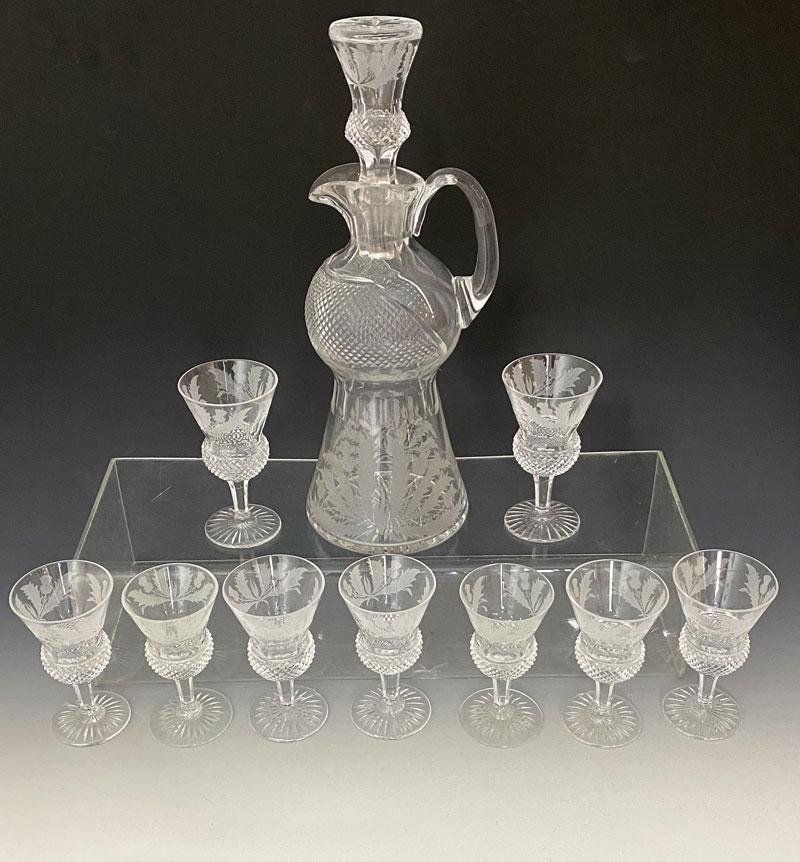 Edinburgh Crystal Thistle Decanter & 9 Cordial Glasses (1 of 3)