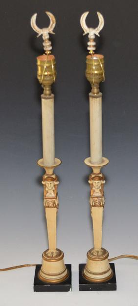 Pair of Egyptian Revival Candlestick Lamps (1 of 5)