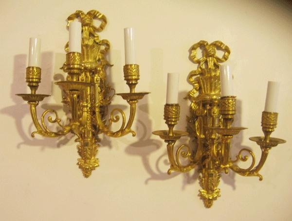 Dore Bronze 19th C French Bronze Sconces: They measure 14 1/4" high x 101/4" wide x 6 1/2" deep