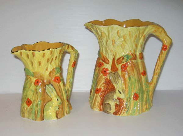 211: 2 Burleigh Ware Pitchers With Figural Rabbits