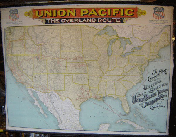 Antique Union Pacific The Overland Route Pulldown: Antique Union Pacific The Overland Route Pull down Map 41 1/4 x 55 1/2" by Rand McNally Co Chicago. Cannot find a date, probably the 1950's