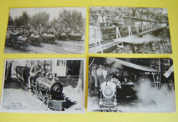 Lot Of 11 Postcards Of Miniature Trains: Lot of 11 Postcards Of Miniature Trains. 1: Miniature Railroad House of David Park Benton Harbor, Mich. 2: Miniature R.R. Crossing Bridge, Sacadaga Park, N.Y. 3: Urbita Springs, San Bernardino, C.A. 4