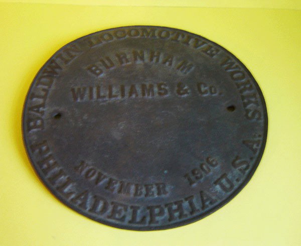 1906 Baldwin Locomotive Works Builders Plate: This hard to find 1906 Baldwin Locomotive Works Builders Plate measure 12" in diameter Reads Baldwin Locomotive Works Philadelphia U S A Burnham Willams & Co November 1906. Also , a note taped to the 
