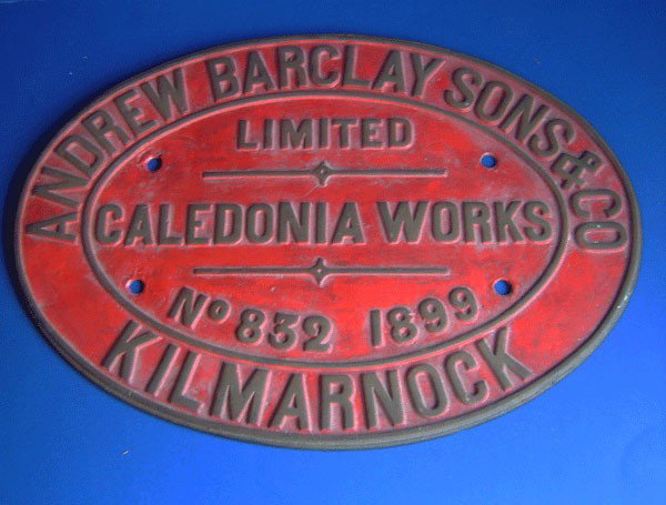 Andrew Barclay Sons & Co 1899 Builders Plate: This incredible Authentic Andrew Barclay Sons & Co 1899 Builders Plate measures 12 x17.