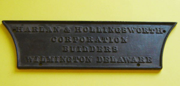 Antique Harlan & Hollingswoth Corp Builders Plate: Antique Harlan & Hollingswoth Corporation Builders Plate Wilmington, Delaware measure's 4 x 13.