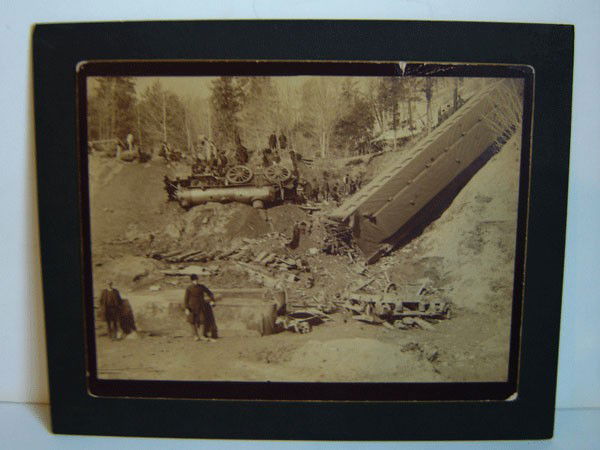 1888 Night Express Train Wreck Near Rockingham: The night of April6, 1888, near Rockingham, the Night Express, up from Bellows Falls and pulled by engine No. 21, Nathan Rice, hit a section of roadbed softened by a plugged culvert and the spring run