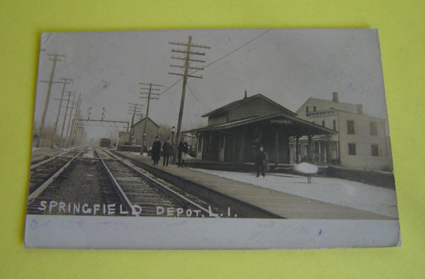 Lot of 3 Train Station Postcards ( Long Island): One card says springfield depot L.I. another has new york in pencil on the back and has a sign on the station Port Crane. the third says L.I.R.R station
