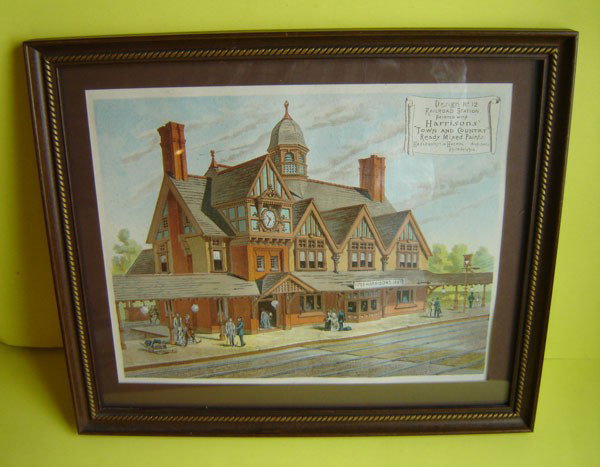Harrison's Town And Country Paints Train Station: Wonderful Litho of a Railroad Station For a paint company . Framed it measures 16 x 18 5/8 and the picture itself measures 11 1/2 x 14