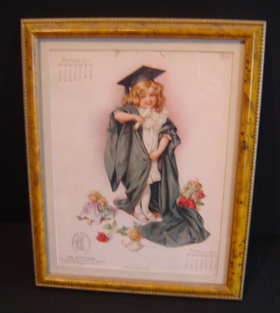 1904 Equitable LIfe Calender in 5 Frames: The Equitable Life assurance Society of the US. Playing with Mama, Playing Grandma, Playing School, Playing Graduating, Playing Bride. Signed by Mario Humphrey. Framed they measure 15 3/4 x 12 5/8 unf