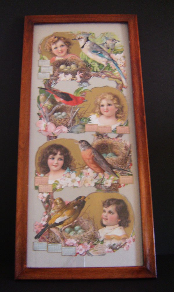 Framed Vintage 1905 Calendar: Issued by The Christian Herald bible House, New York City copyright 1904 By Louis Klopsch framed it measures 34 x 15 1/2 the picture calendar measures 31 3/8 x 12 3/4.
