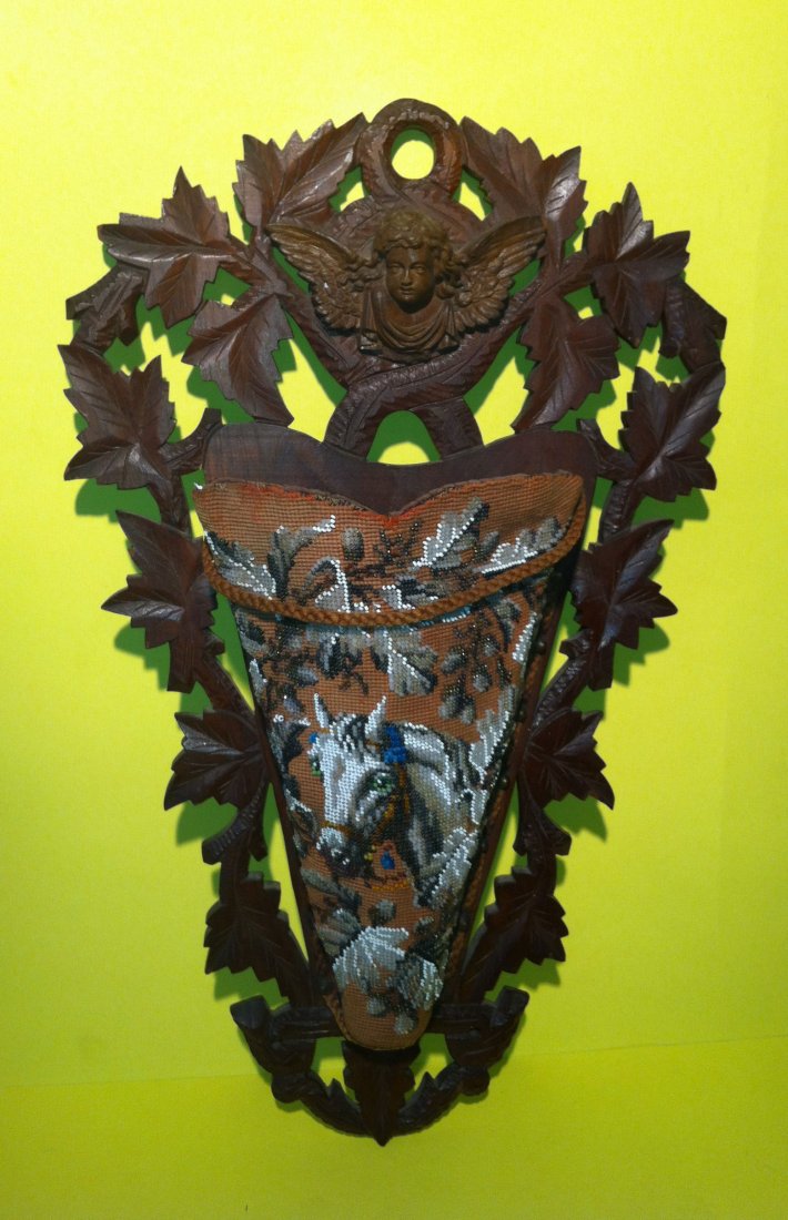 Unusual Victorian Beaded Wall Pocket: Unusual Victorian Beaded Wall Pocket