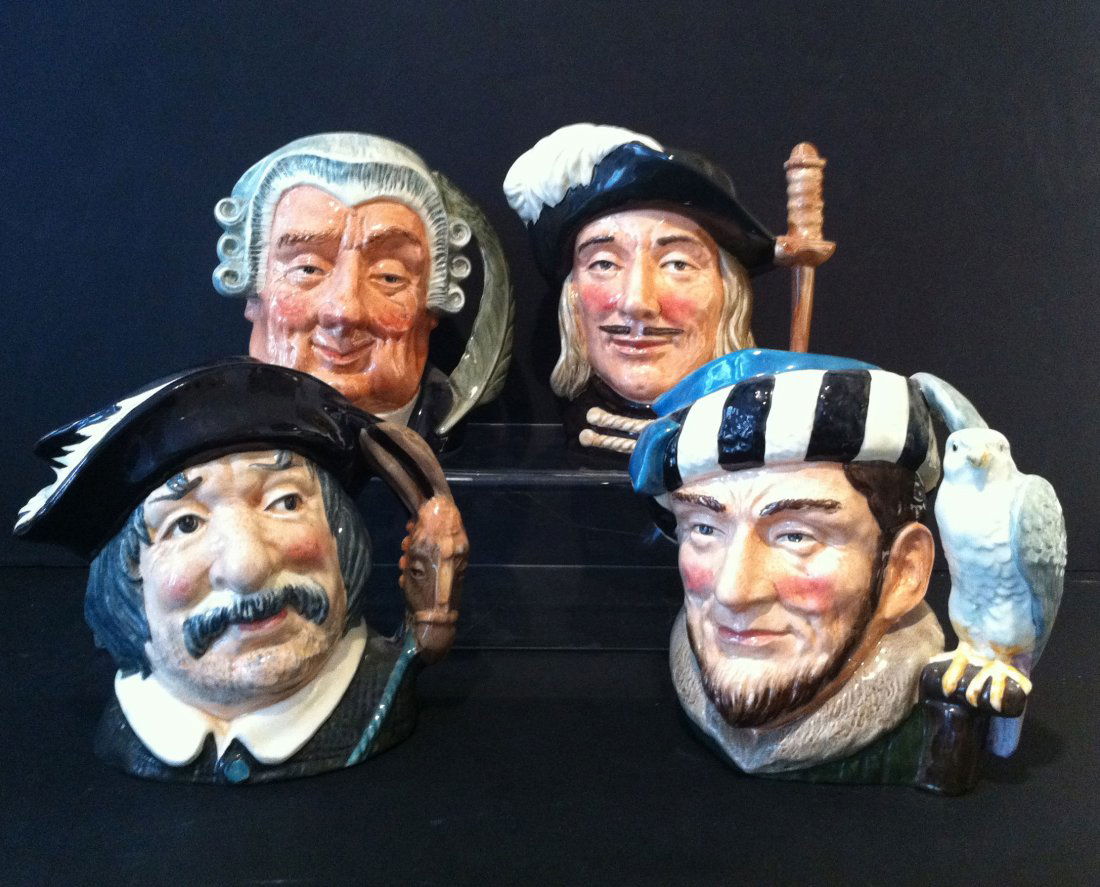 4 Royal Doulton Toby Mugs: 4 Royal Doulton Toby Mugs. These mugs measure 7 1/4, 7 1/2, 7 3/4, 7 1/4.