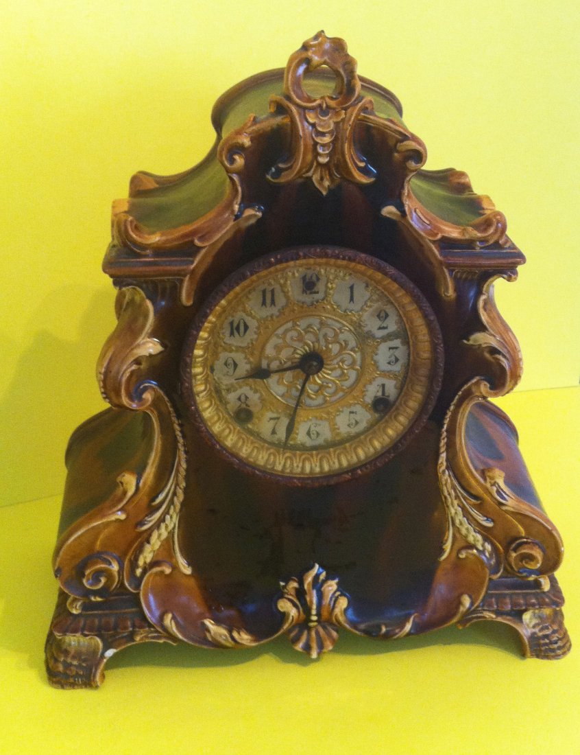 Lovely Antique Majolica Table Clock: Lovely Antique Majolica Table Clock