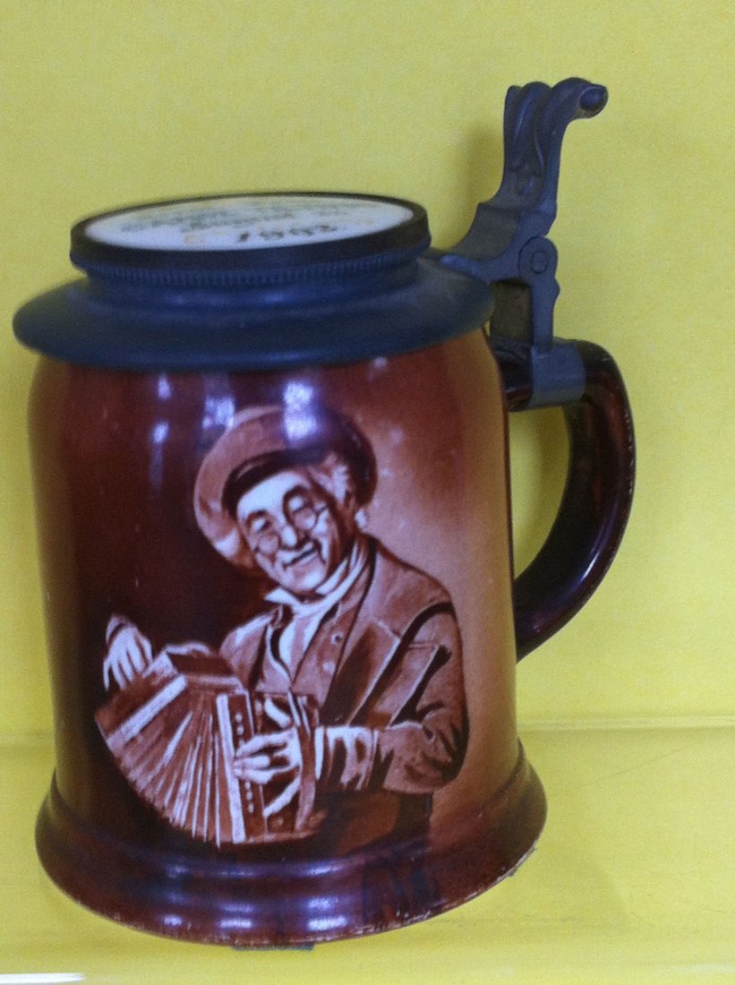 1902 Canoe Tilting First Prize Enamel Lidded Stein: 1902 Canoe Tilting First Prize Enamel Lidded Stein it measures 4.5 inches tall.