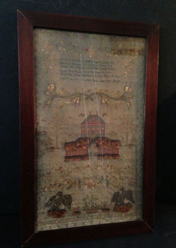 Stunning Antique Sampler Dated 1829: The sampler measures 22 1/4 x 13 inches and the frame measures 25 x 16 inches.