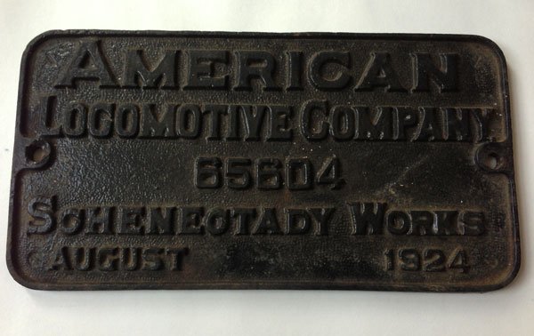 1924 America Locomotive Co. Iron Builders Plate: this builders plate measures approx. 7 1/2 x 14 inches