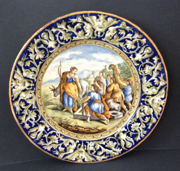 Large 19th Century Italian Faience Charger: This large charger measures 18 3/4 inches in diameter.