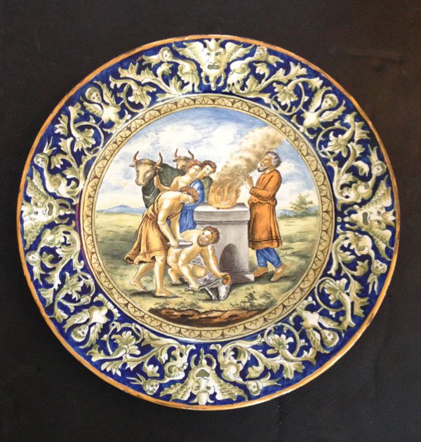 Large 19th Century Italian Faience Charger: This faience charger measures 18 1/2 inches in diameter.